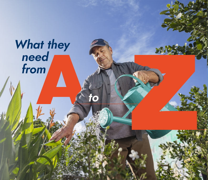 Man outside watering flowers mobile